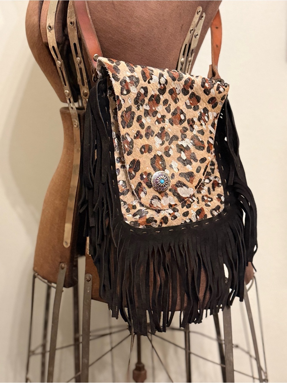 Custom Made Suede Leather Western Fringe Shoulder Bag